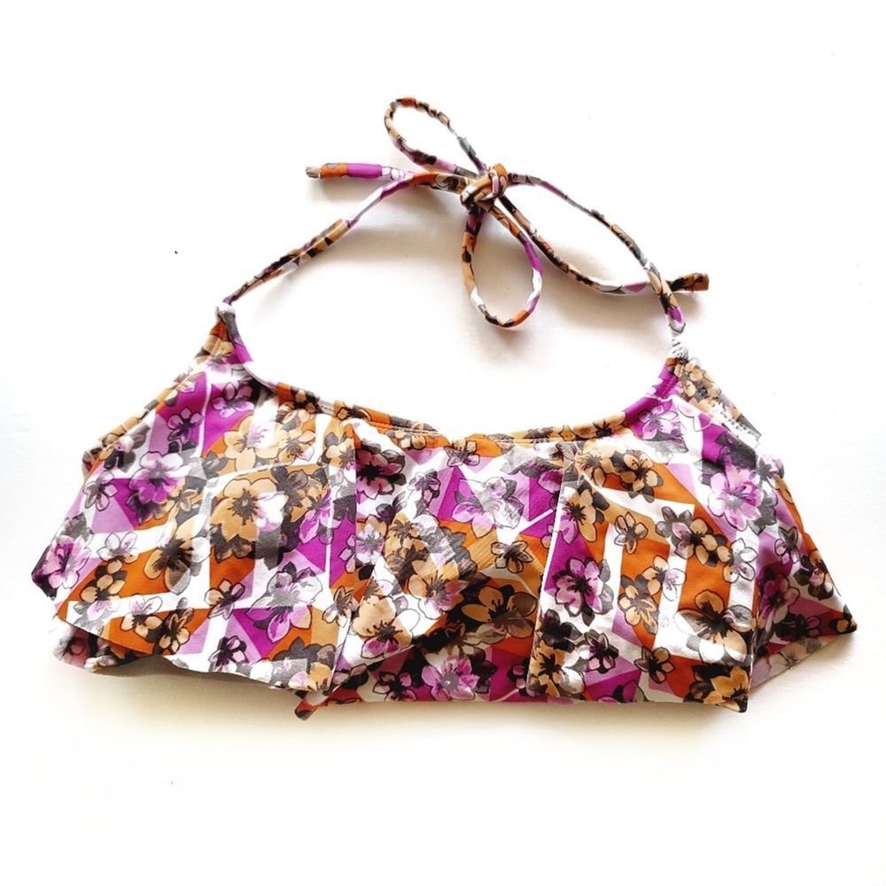 BP Bikini Top S Small Ruffle Halter Floral